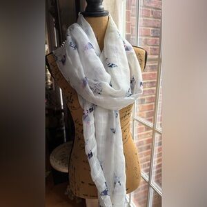 Elegant White Scarf with Blue Accents